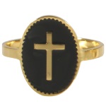Bague avec croix en acier doré et émail de couleur noire.