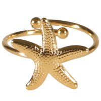 Bague surmontée d'une étoile de mer en acier doré. Taille ajustable.