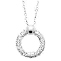 Collier composé d'une chaîne et d'un pendentif anneau avec boule en argent 925/000 rhodié et un cercle pavé d'oxydes de zirconium blancs. Fermoir mousqueton avec anneaux de rappel à 40, 42 et 45 cm.