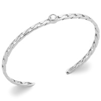 Bracelet jonc ouvert rigide au motif de chaîne en argent 925/000 rhodié surmonté d'un oxyde de zirconium blanc serti clos de forme ronde.