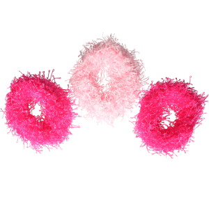 Lot de 3 chouchous élastiques pour cheveux pour enfants en textile de couleur rose.