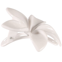 Barrette pour cheveux en forme de fleur en plastique de couleur blanche. Pince à ressort.