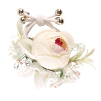 Elastique pour cheveux en coton de couleur blanc surmontée d'un bouquet de fleurs artificielles.
