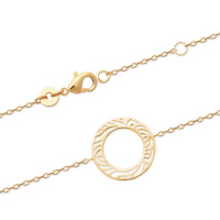 Bracelet composé d'une chaîne et d'un cercle aux motifs ajourés en plaqué or jaune 18 carats. Fermoir mousqueton avec anneaux de rappel à 16 et 18 cm.