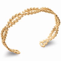 Bracelet jonc rigide ouvert en forme de branches de laurier entrelacées en plaqué or jaune 18 carats.