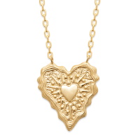 Collier composé d'une chaîne en plaqué or jaune 18 carats et d'un pendentif en forme de cœur avec motifs en relief Fermoir mousqueton avec anneaux de rappel à 40, 42 et 45 cm.