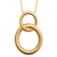collier composé d'un chaîne et d'un pendentif de cercles entrelacés en plaqué or jaune 18 carats. Fermoir mousqueton avec anneaux de rappel à 40, 42 et 45 cm.
