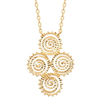 Collier composé d'une chaîne et d'un pendentif de 4 spirales en plaqué or jaune 18 carats. Fermoir mousqueton avec anneaux de rappel à 40, 42 et 45 cm.