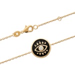 Bracelet avec pastille et motif œil de Turquie en plaqué or, émail de couleur noire et oxyde de zirconium.