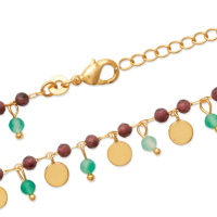 Bracelet composé d'une chaîne en plaqué or jaune 18 carats surmontée de perles en pierre véritable et pampilles rondes en plaqué or jaune 18 carats. Fermoir mousqueton avec 3 cm de rallonge.