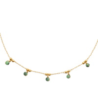 Collier composé d'une chaîne en plaqué or jaune 18 carats et de 5 perles pendantes en véritable pierre de rubis-zoïsite. Fermoir mousqueton avec 5 cm de rallonge.