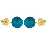 Boucles d'oreilles puces en plaqué or jaune 18 carats surmontées d'une perle en véritable pierre de turquoise.
