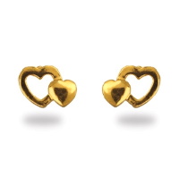 Boucles d'oreilles puces en forme de deux cœurs en plaqué or jaune 18 carats.