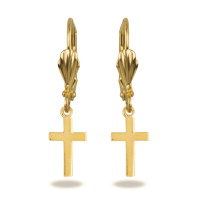Boucles d'oreilles dormeuses avec pendant croix en plaqué or jaune 18 carats.
