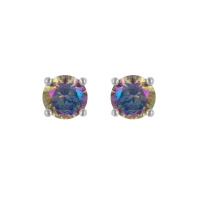 Boucles d'oreilles puces en argent 925/000 rhodié serti 4 griffes d'une pierre synthétique multicolore.