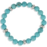 Bracelet boules élastique en acier argenté et perles en turquoise.