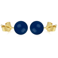 Boucles d'oreilles puces en plaqué or jaune 18 carats surmontées d'une perle en véritable pierre d'agate bleue.