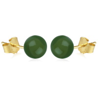 Boucles d'oreilles puces en plaqué or jaune 18 carats surmontées d'une perle en véritable pierre d'agate verte.