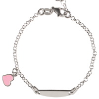 Bracelet gourmette pour enfant en argent 925/000 avec un pendant cœur pavé d'émail de couleur. Fermoir mousqueton avec 3 cm de rallonge.