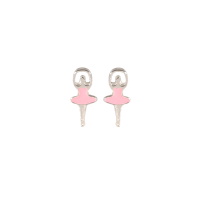 Boucles d'oreilles puces en forme de danseuse étoile en argent 925/000 et émail de couleur rose.