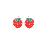 Boucles d'oreilles puces en forme de fraise en argent 925/000 et émail de couleur rouge et vert.