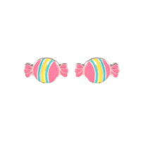Boucles d'oreilles puces en forme de bonbon en argent 925/000 et émail multicolore.